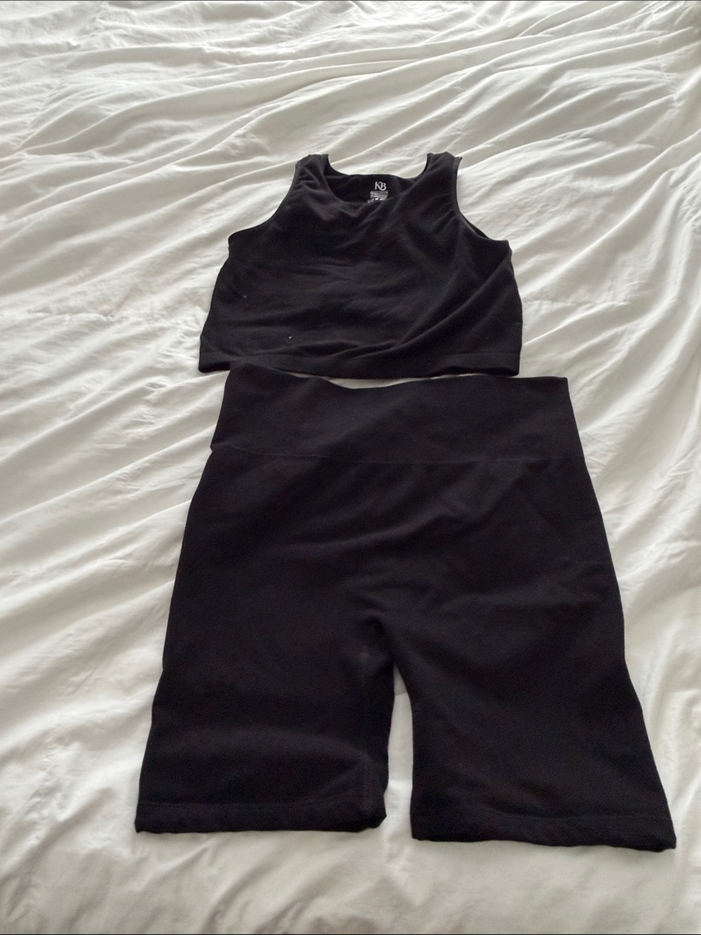 Kindred Bravely Black Ribbed Crop Tank and High-Waist Bike Shorts Set
